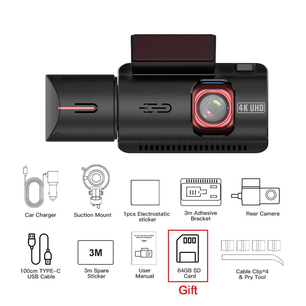 ZD80 4K Dash Cam (Three-Lens) with Built-In GPS