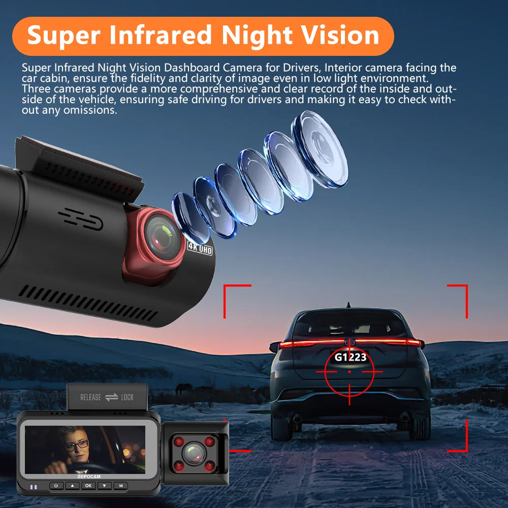 ZD80 4K Dash Cam (Three-Lens) with Built-In GPS