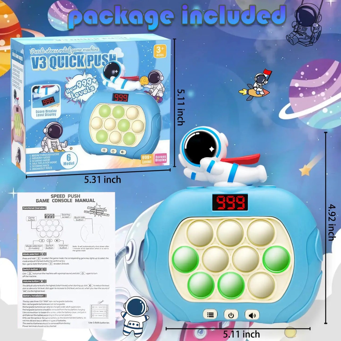 Quick Push Pop-Up Fidget Bubble Electronic Game