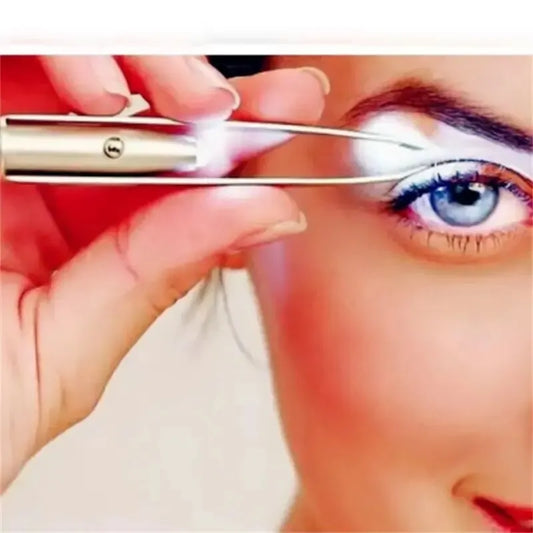 Stainless Steel Precision Eyebrow Tweezers with LED Light