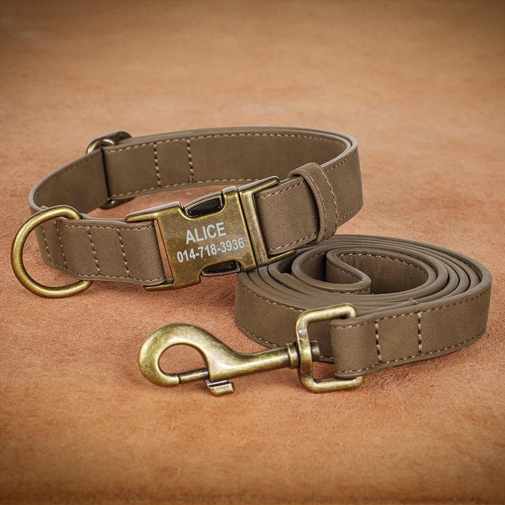 Personalised Leather Dog Collar and Lead Set