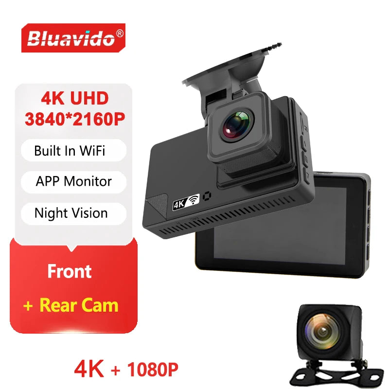 4K Ultra HD Dash Cam Car DVR Dual Camera 4K + 1080P Video Recording