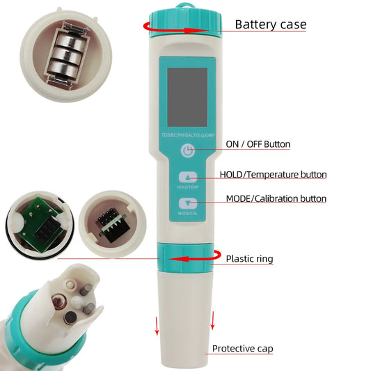 COM-600 7 in 1 PH TDS EC ORP Salinity  S. G Temp Meter Water Quality Tester