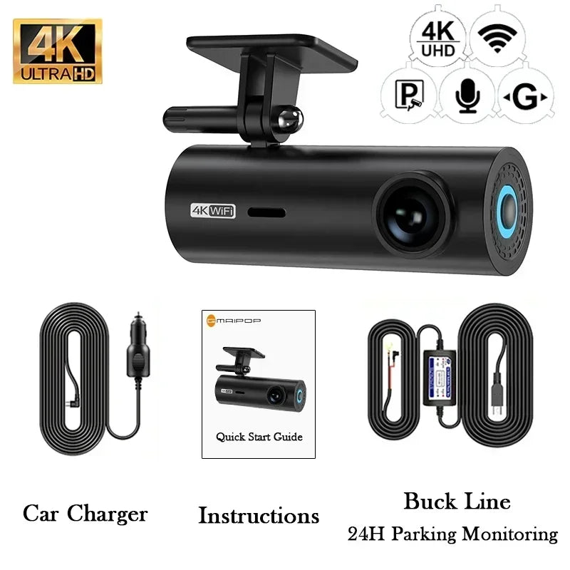 4K Car Dash Cam DVR Recorder with Wi-Fi & APP Control