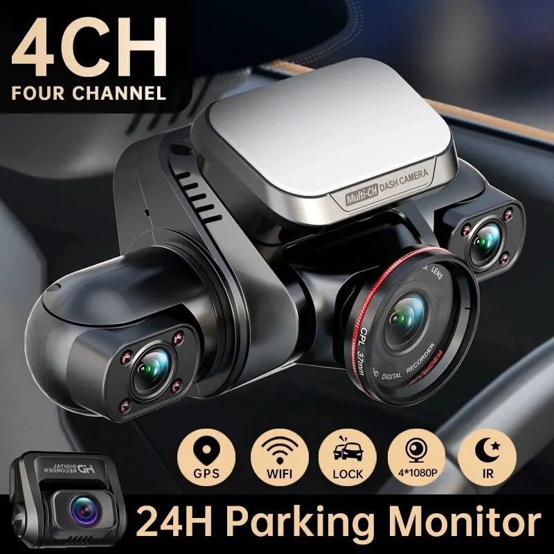 360 M8S 4-Channel Full HD Dash Cam (4×1080P) – Wi-Fi, GPS, 24H Radar Parking Monitor