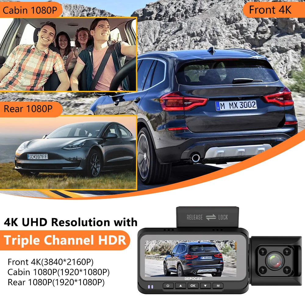 ZD80 4K Dash Cam (Three-Lens) with Built-In GPS