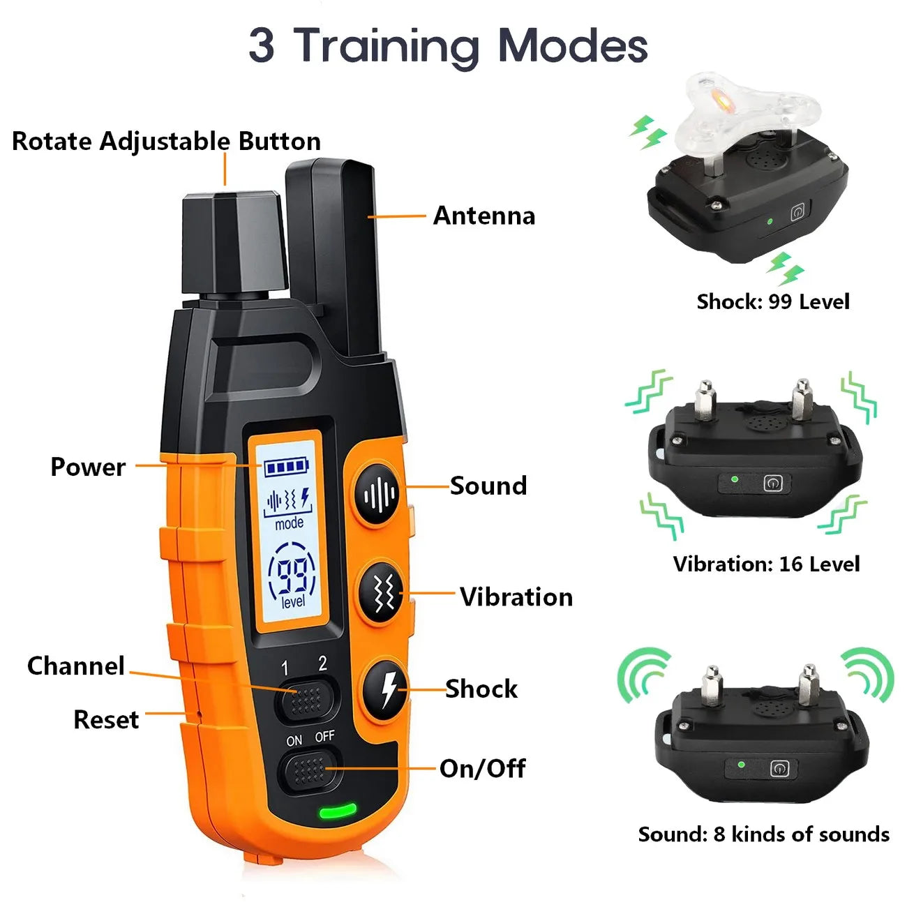 3300ft Rechargeable and Waterproof Dog Training Collar with Remote