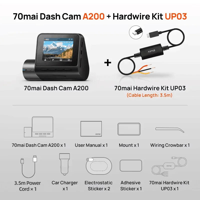 Dash Cam A200 Dual-Channel Recording (1080P)