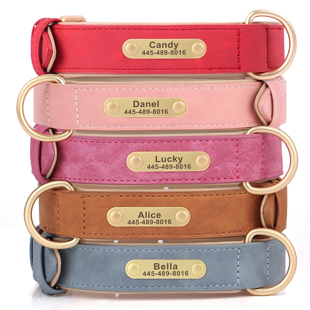 Personalised PU Leather Dog Collar and Leash Set with Custom ID Nameplate