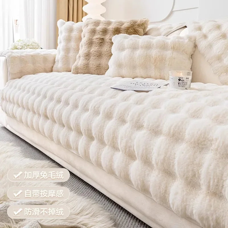 Luxurious Rabbit Plush Sofa Cover