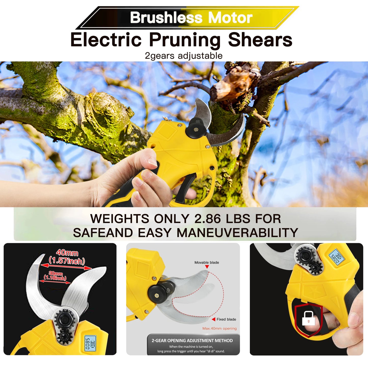 18V Cordless Electric Fruit Pruning Shears with LCD Display