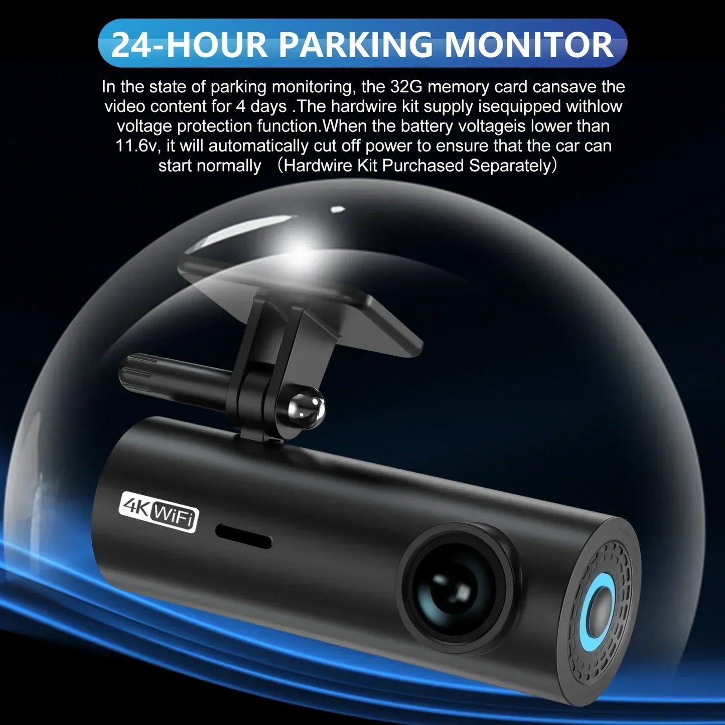 4K Car Dash Cam DVR Recorder with Wi-Fi & APP Control