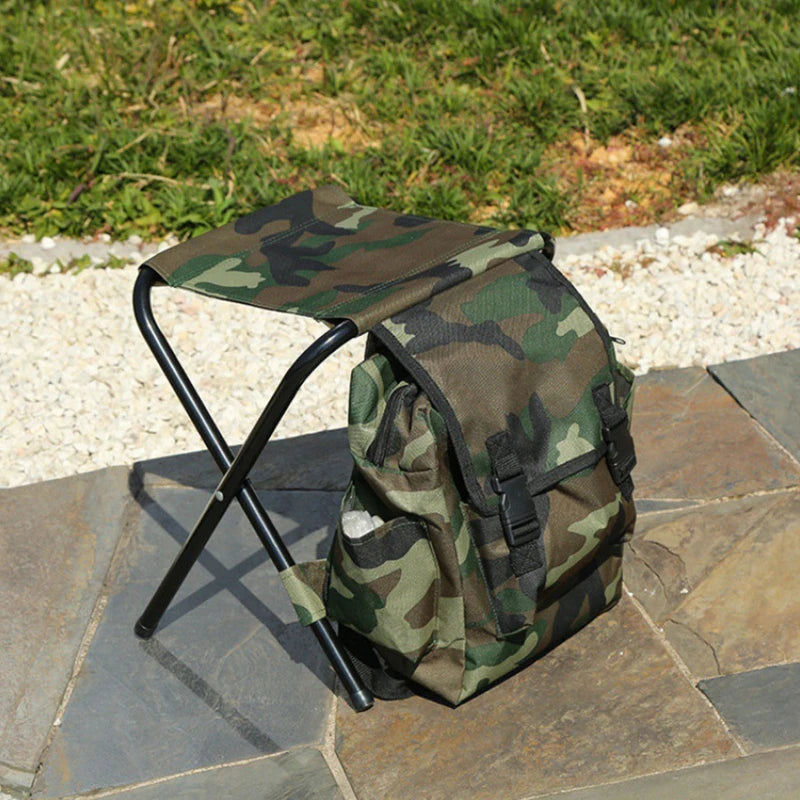 Portable Camping Cooling Backpack with Folding Chair Seat Stool