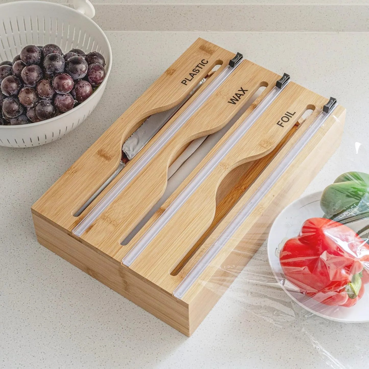 Bamboo 3-in-1 Plastic Wrap Dispenser