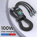 100W 3-in-1 Illuminated Fast Charging and Data Transfer Cable