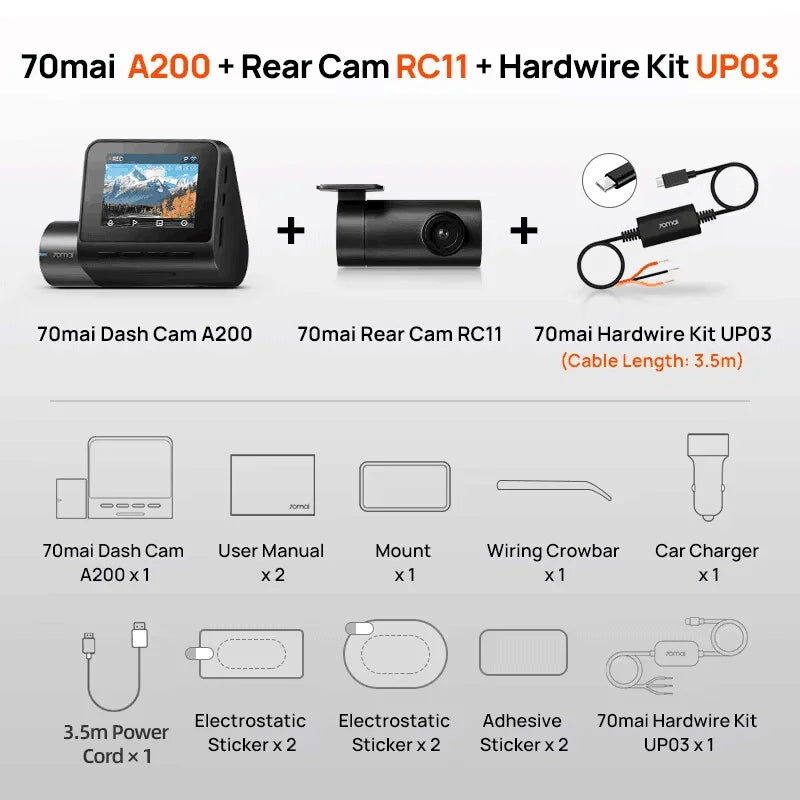 Dash Cam A200 Dual-Channel Recording (1080P)