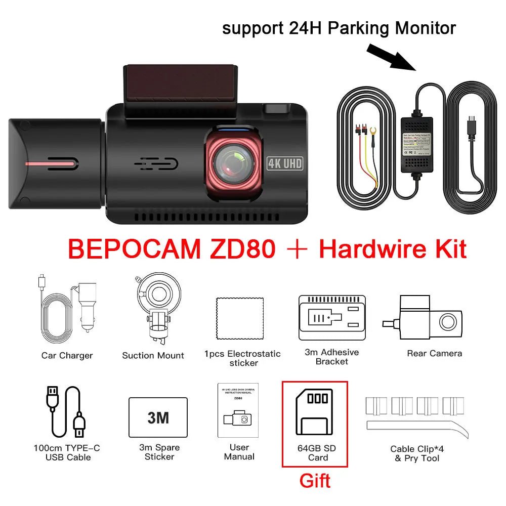 ZD80 4K Dash Cam (Three-Lens) with Built-In GPS