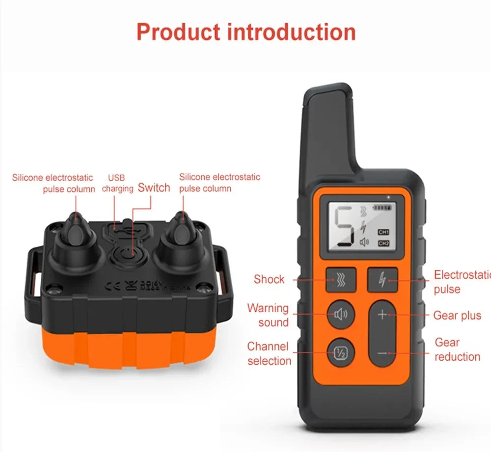 Waterproof Rechargeable Electric Dog Training Collar with Remote Control