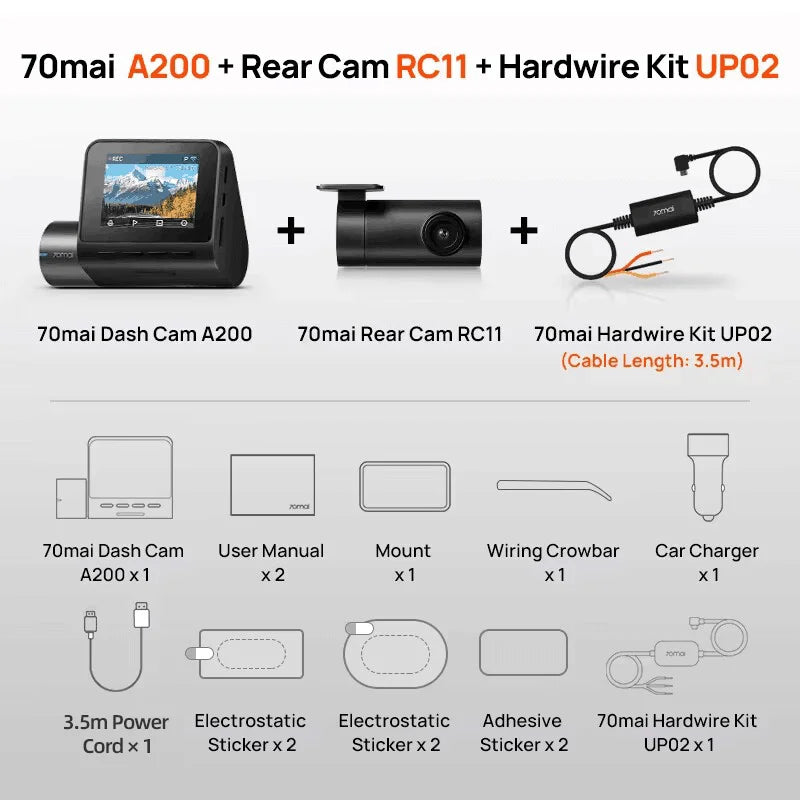 Dash Cam A200 Dual-Channel Recording (1080P)