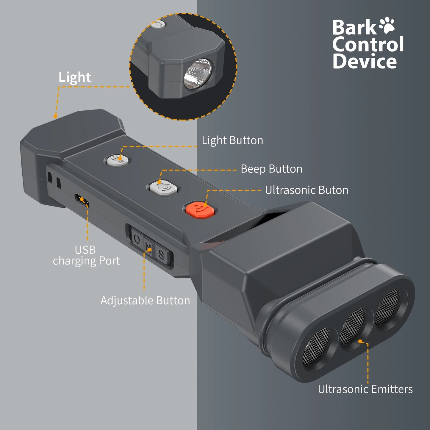 Ultrasonic Dog Repeller with Flashlight and Beeper