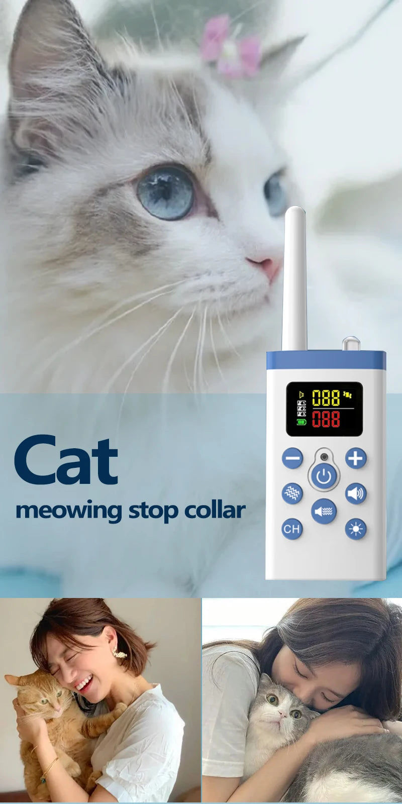 Cat Pet Training Device with Remote and Collar