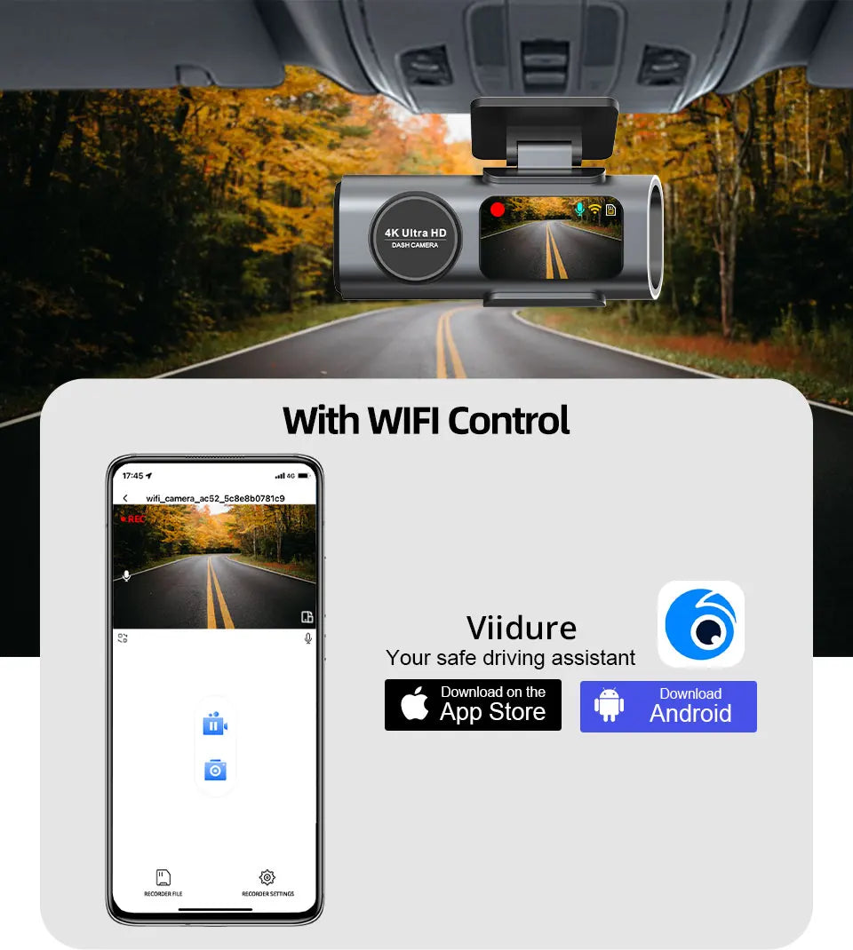 Dash Cam Dual Lens 4K UHD Recording Car Camera DVR