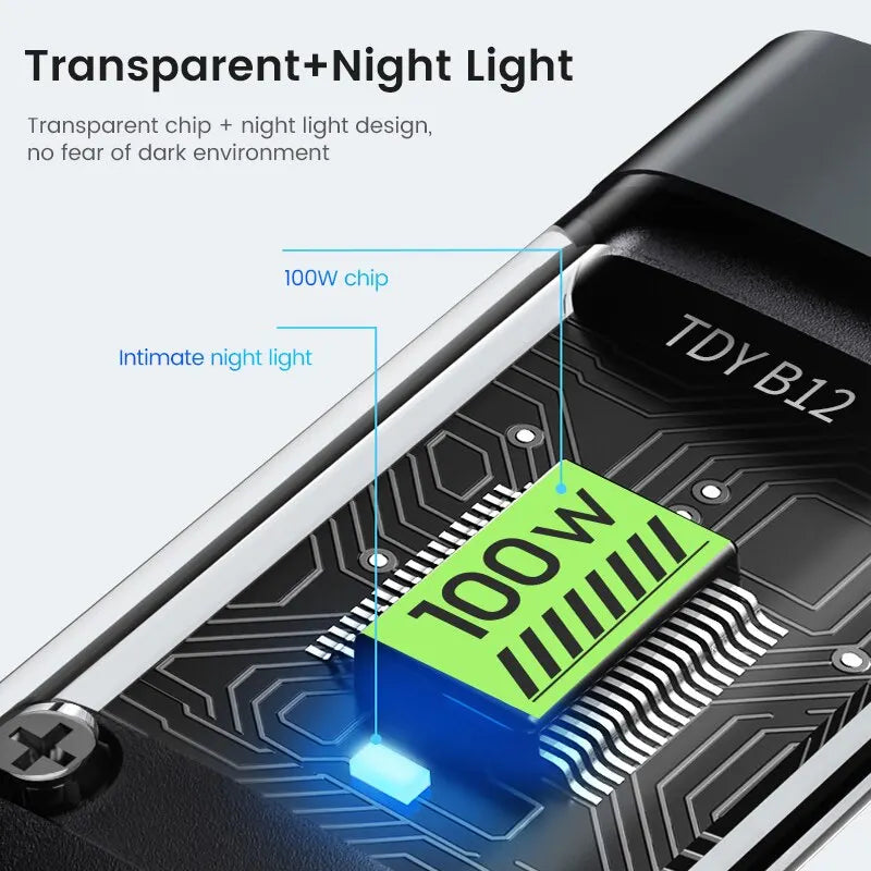 100W 3-in-1 Illuminated Fast Charging and Data Transfer Cable