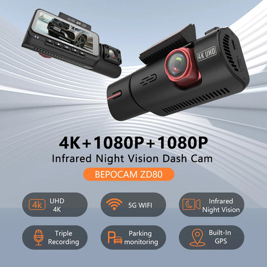 ZD80 4K Dash Cam (Three-Lens) with Built-In GPS