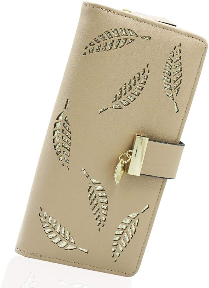 Women's Molylove Leather Multicolor Leaf Zipper Clutch Wallet Purse 