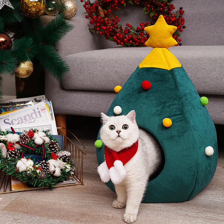 Pet Christmas Tree Cat Bed Kennel Felt