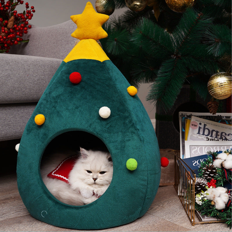 Pet Christmas Tree Cat Bed Kennel Felt