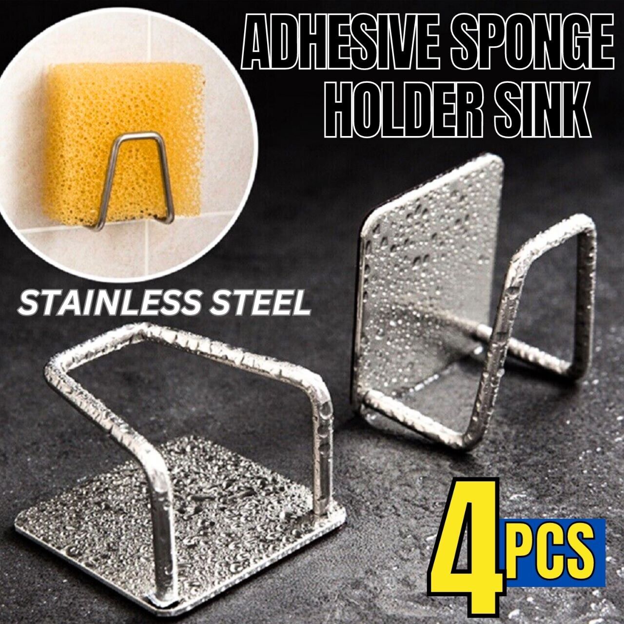 Stainless Steel Adhesive Sponge Holder (4-Pack)