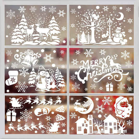 Xmas Window Clings Decoration, 141 Static Snow Flakes Stickers Merry Christmas Window Decals for Christmas Party Supplies (8 Sheets)