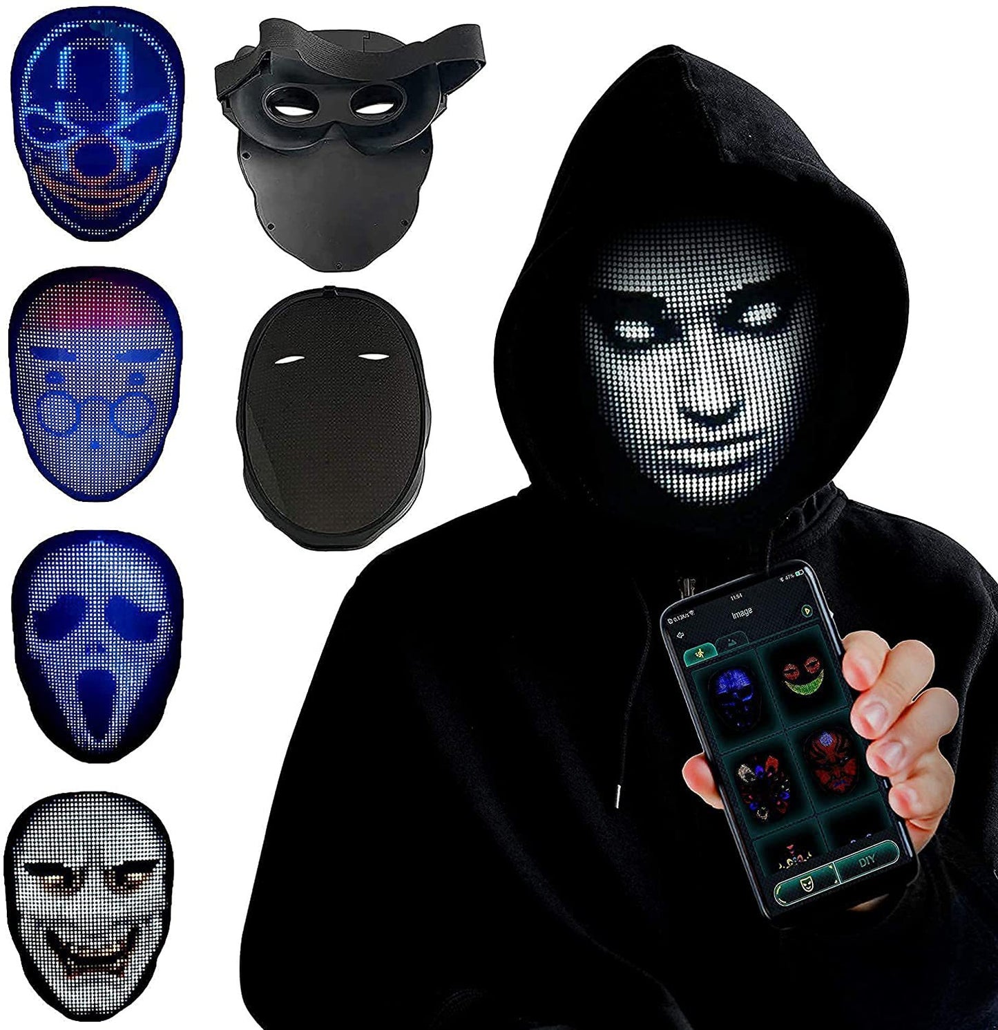 Halloween Face Masks Full Colour LED Luminous Mask Face Changing Mask Party Bar Props