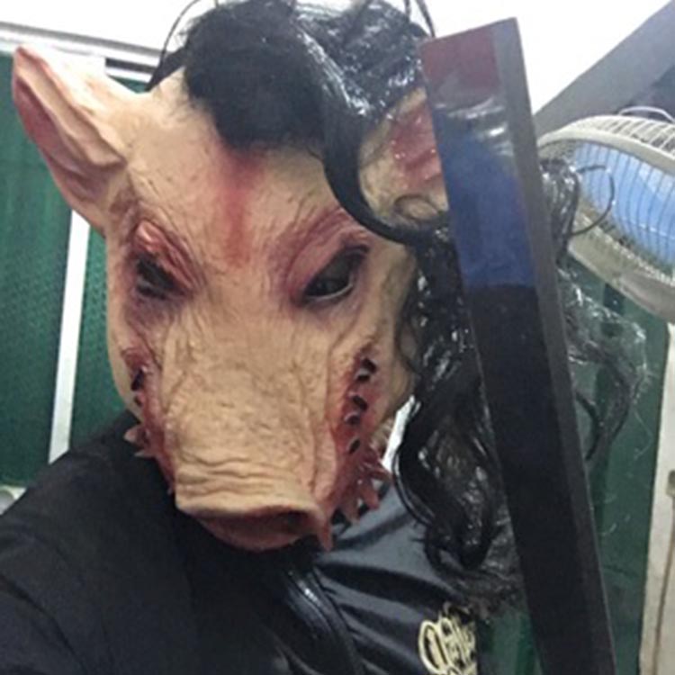 Animal Headgear Horror Douyin  Children Chainsaw Horror Pig Bajie Mask With Hair Pig Head Mask