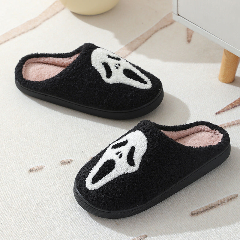 Halloween Skull Cartoon Print Slippers Warm Winter Slippers For Men Women Couple Home Shoes Indoor Cotton Slippers