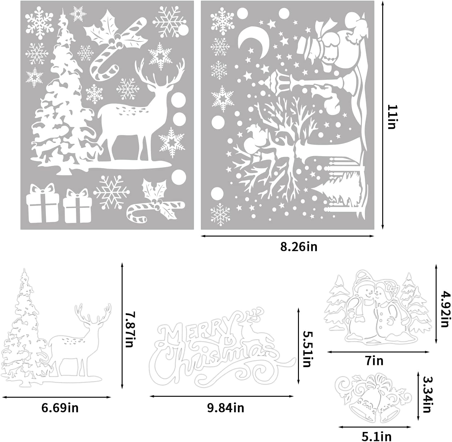 Xmas Window Clings Decoration, 141 Static Snow Flakes Stickers Merry Christmas Window Decals for Christmas Party Supplies (8 Sheets)