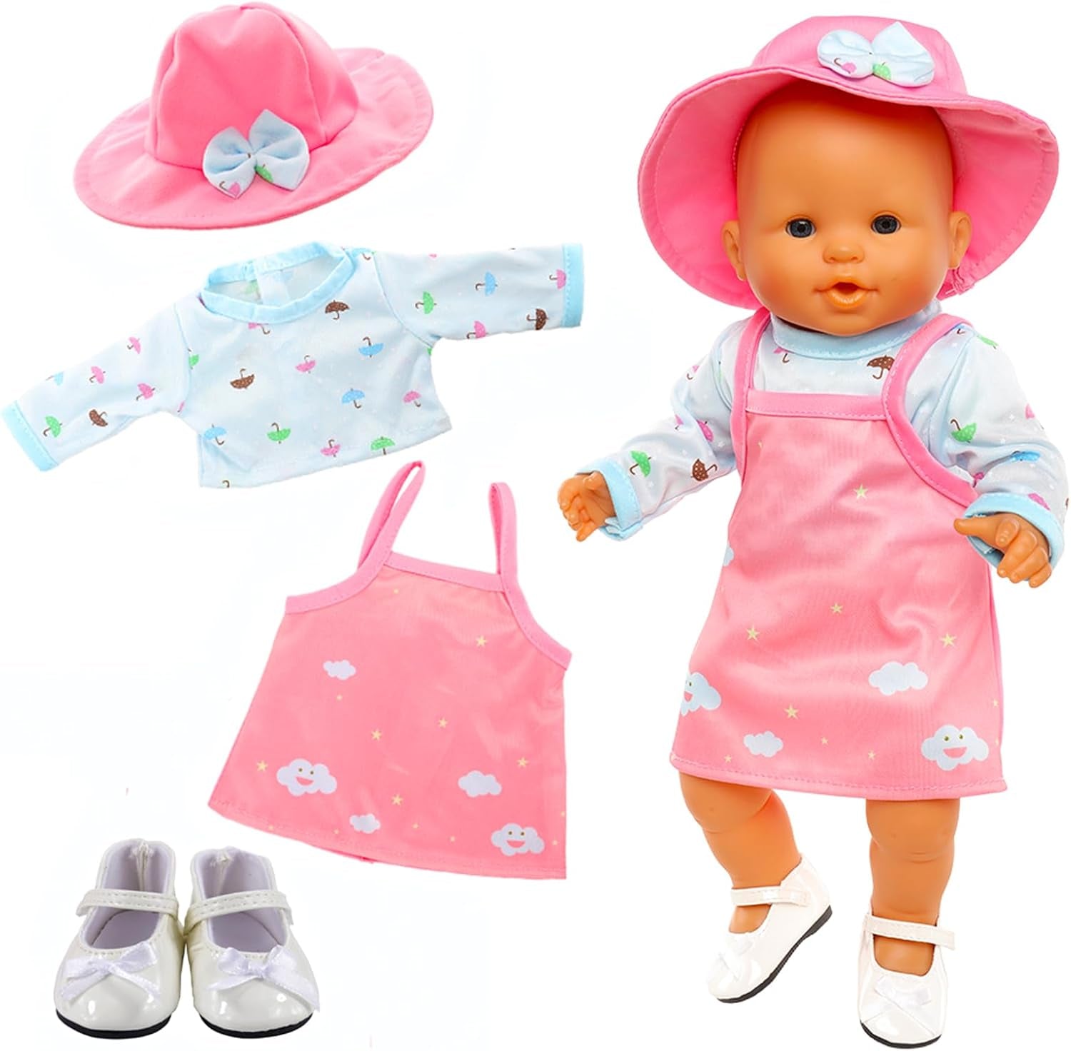  New Born Baby Doll Dress Miunana Sweet Clothes Dress Coat Socks For 35-43 cm