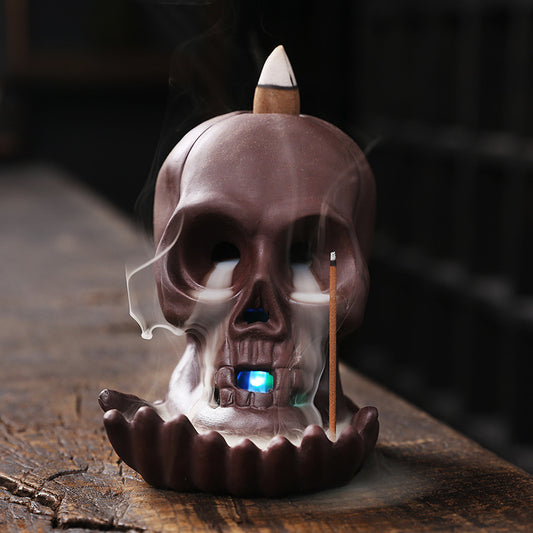 Halloween Skull Head Backflow Incense Burner Diffuser Home Decoration