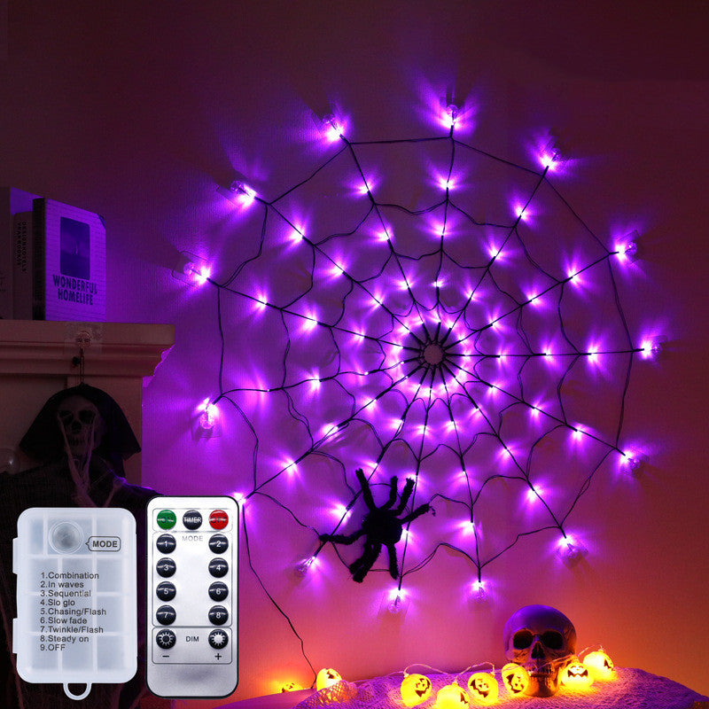 Halloween Led Spider Web String Light 5v Remote Control 8 Modes Net Mesh Decor Led Light