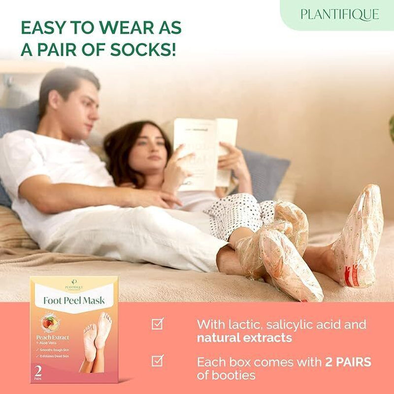 Foot Peel Mask with Peach by Plantifique - 2 Pack Foot Mask Dermatological