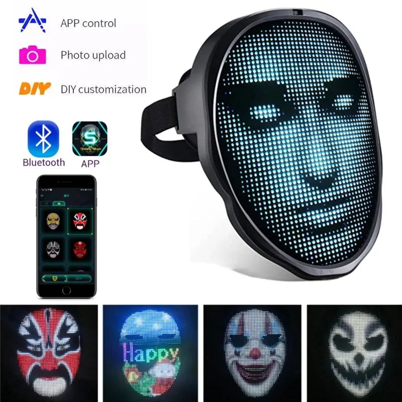 Halloween Face Masks Full Colour LED Luminous Mask Face Changing Mask Party Bar Props