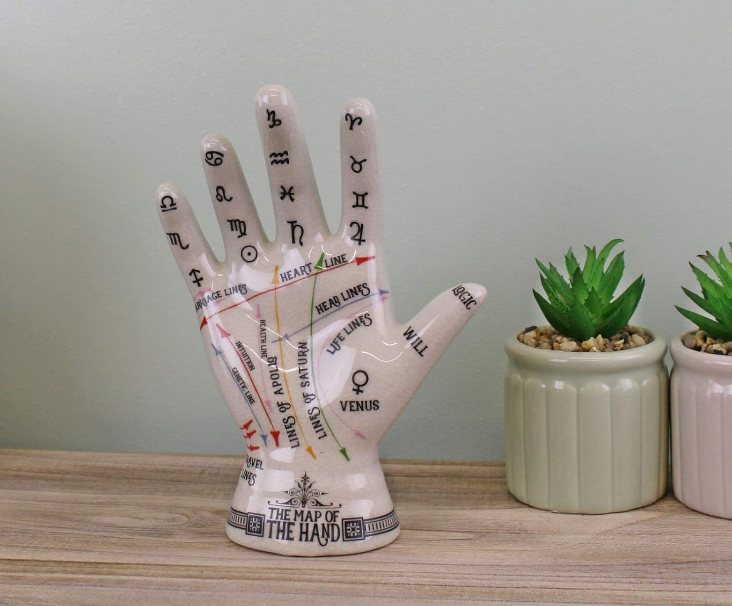 Temerity Jones Porcelain Crackle Phrenology Palmistry Hand Map of the Hand