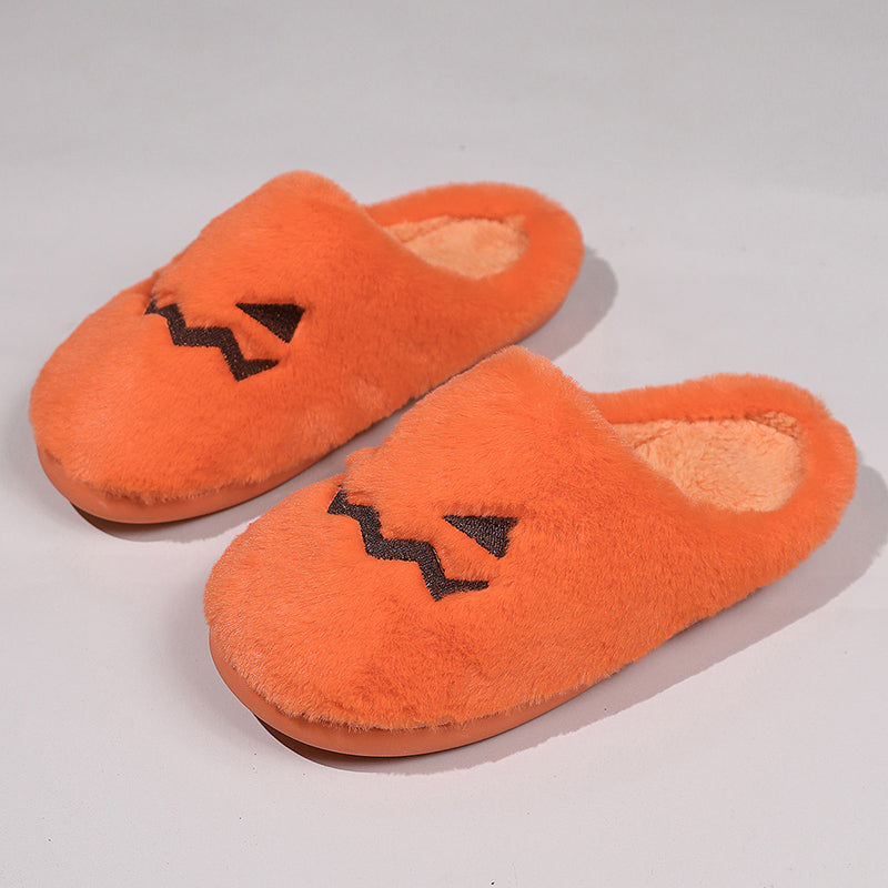 Cute Halloween Pumpkin Slippers Winter Warm Plush Bedroom Floor Home Slippers