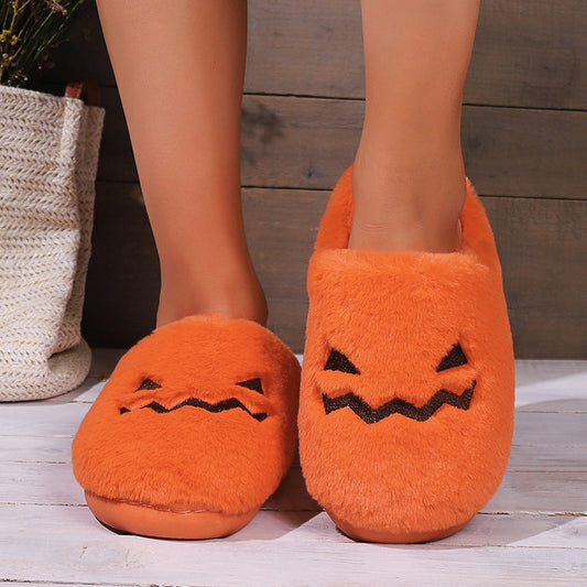 Cute Halloween Pumpkin Slippers Winter Warm Plush Bedroom Floor Home Slippers