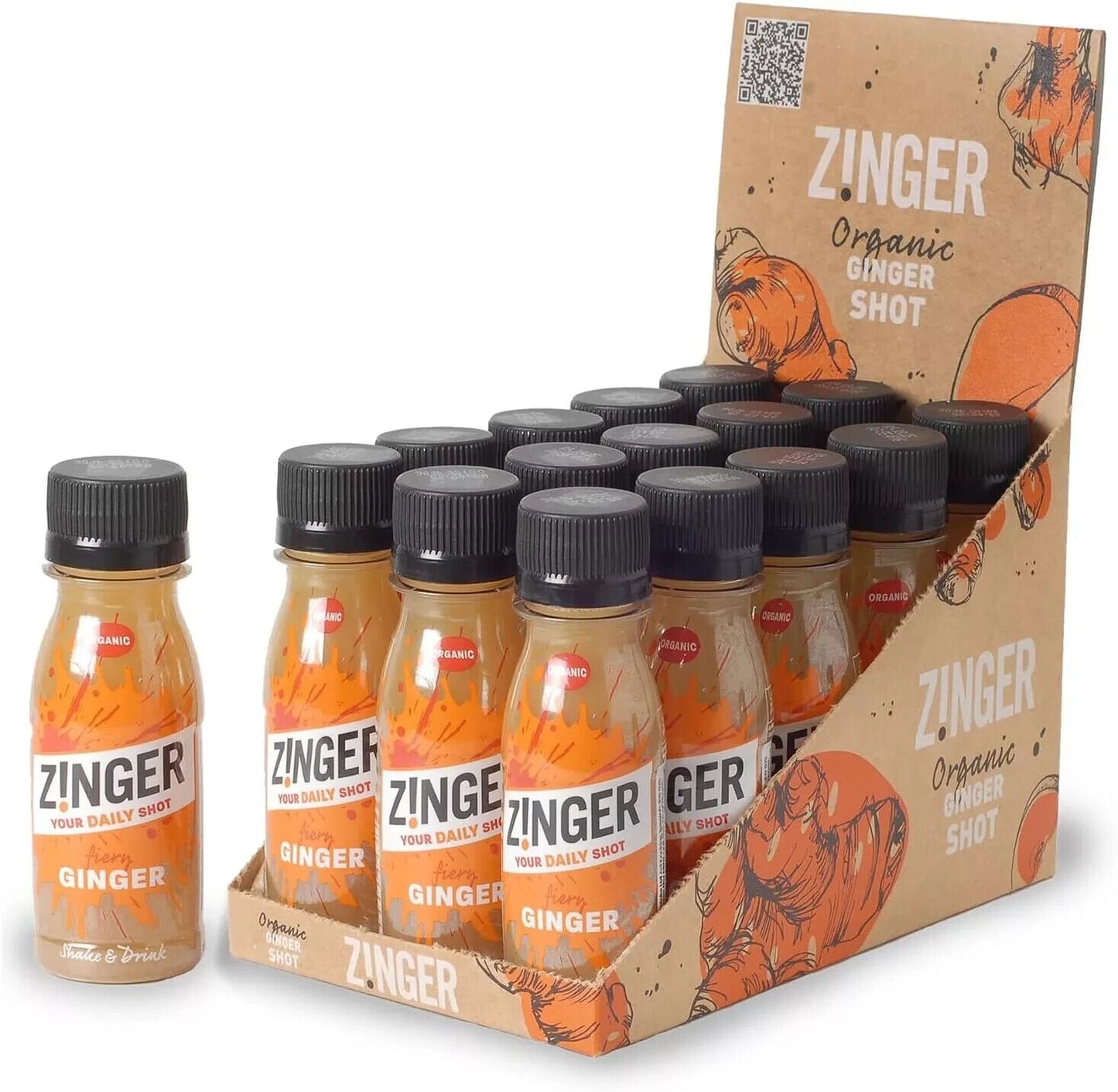 Zinger Ginger Shot (Pack of 15 X 70Ml). Organic Plant Based Shot with 18.4G