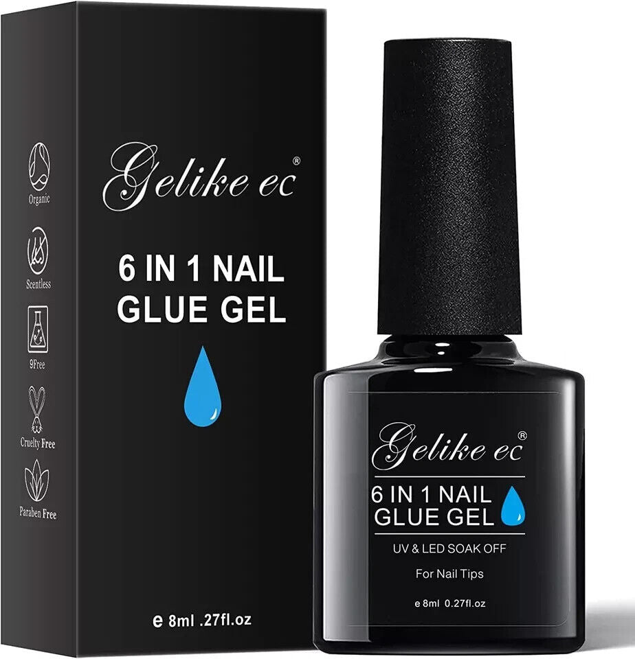 Gelike 3 in 1 Nail Glue Gel for Acrylic Nails Long Lasting, Curing Needed UV For