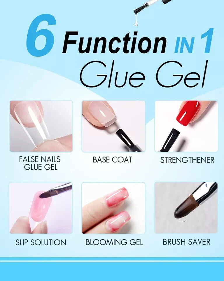 Gelike 3 in 1 Nail Glue Gel for Acrylic Nails Long Lasting, Curing Needed UV For