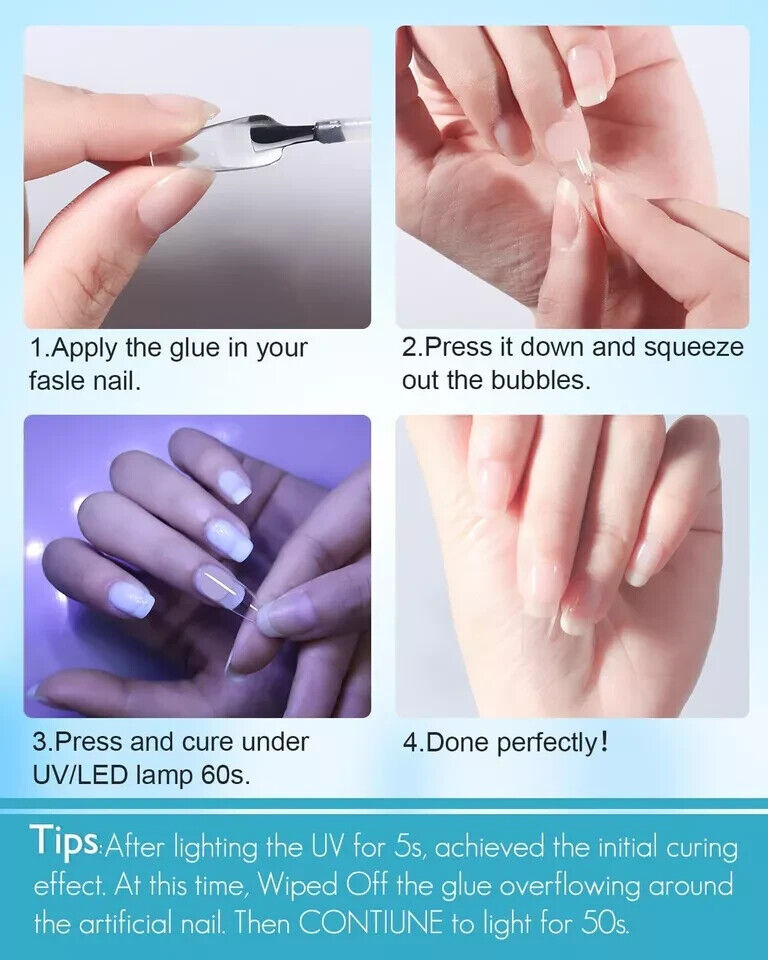 Gelike 3 in 1 Nail Glue Gel for Acrylic Nails Long Lasting, Curing Needed UV For